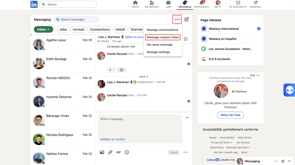 How do i find message requests on LinkedIn