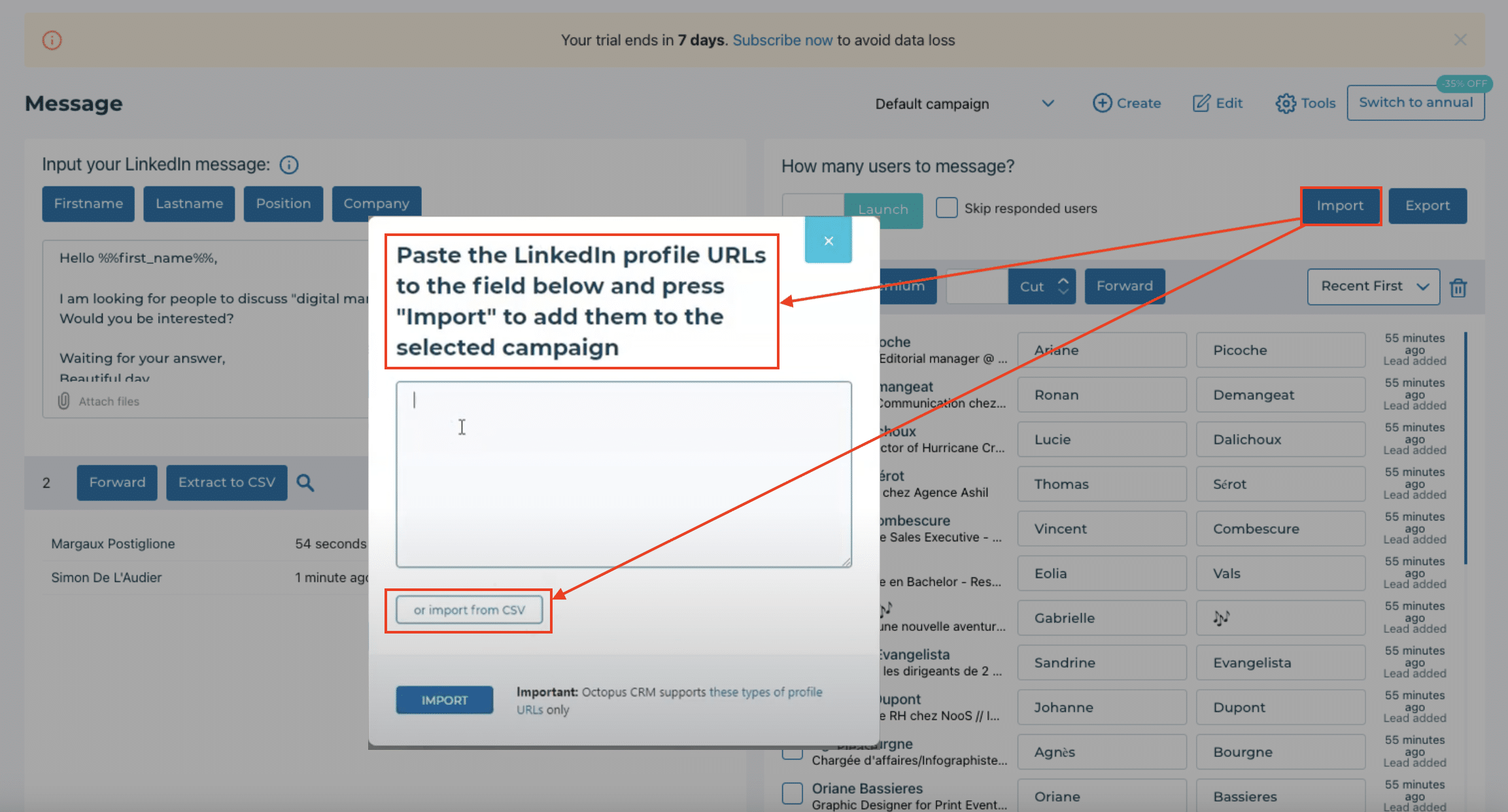 Import leads to LinkedIn with Octopus CRM (option 2)