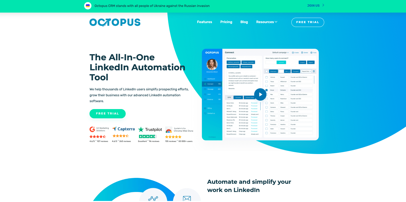 Homepage on the Octopus CRM website
