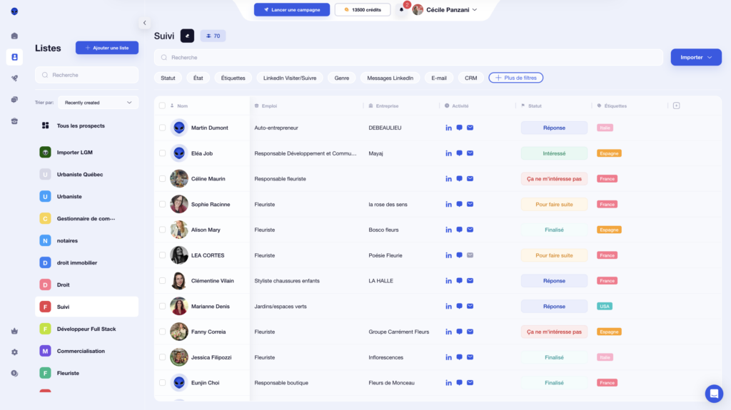 Organiser vos listes de prospects avec Waalaxy