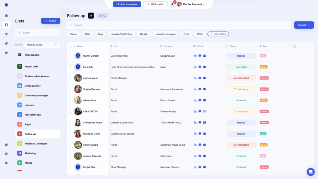 Organize your prospect lists with Waalaxy 
