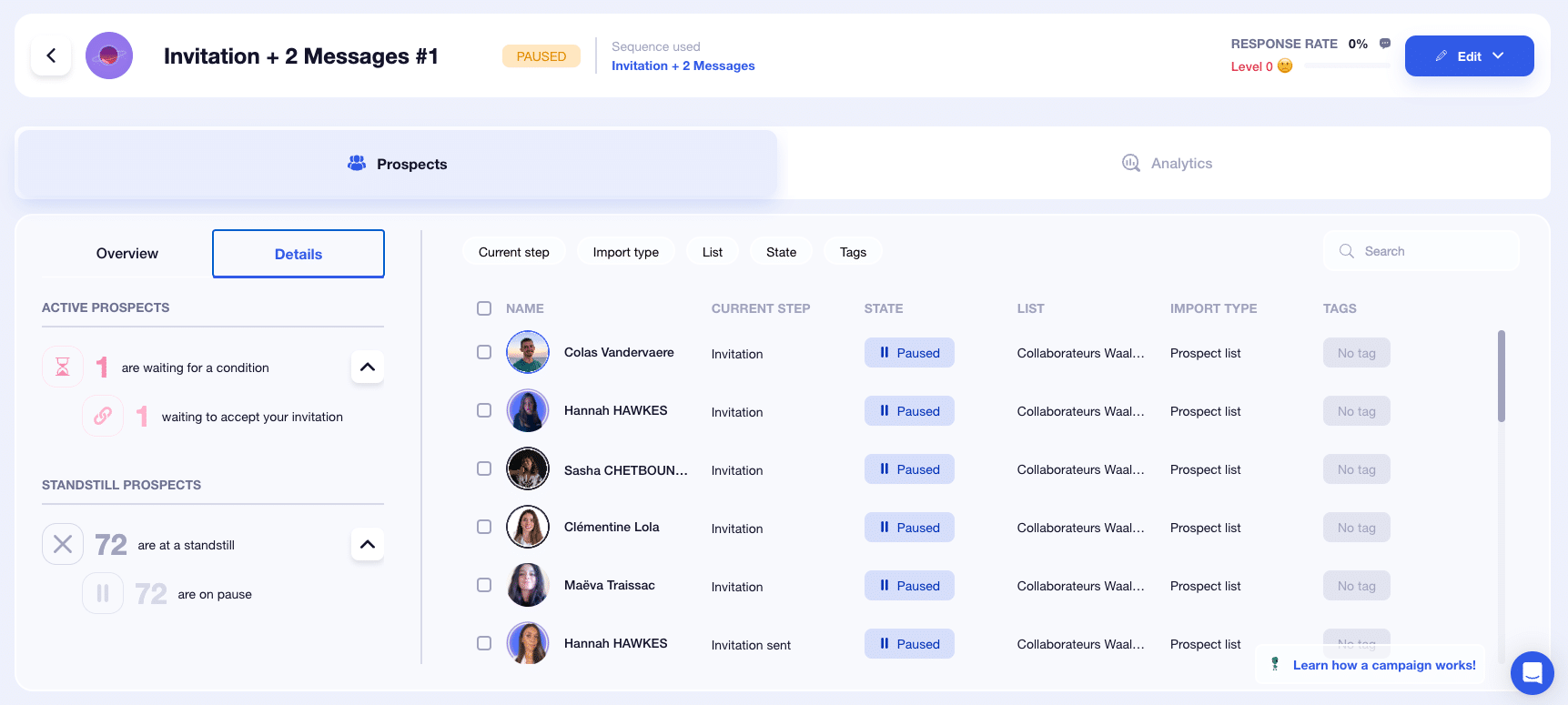 Fokus detail prospek di Waalaxy