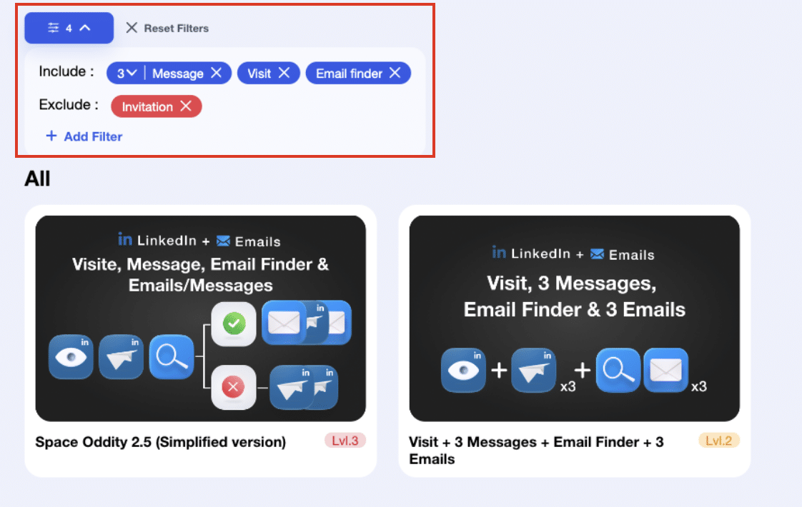 Filter the available sequence templates