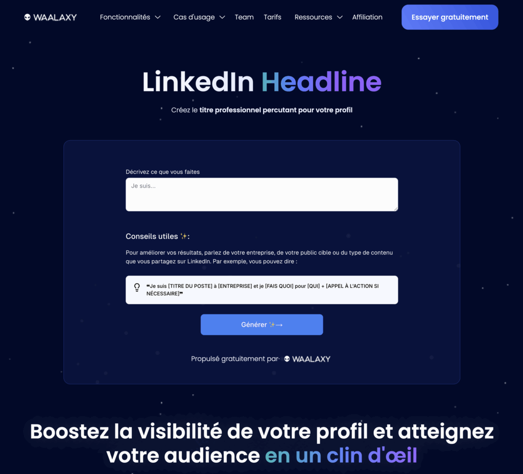 générateur headline LinkedIn par Waalaxy