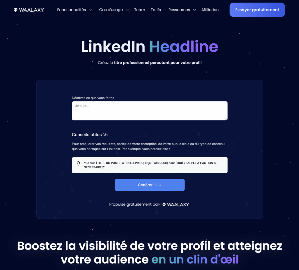 generator headline LinkedIn by Waalaxy