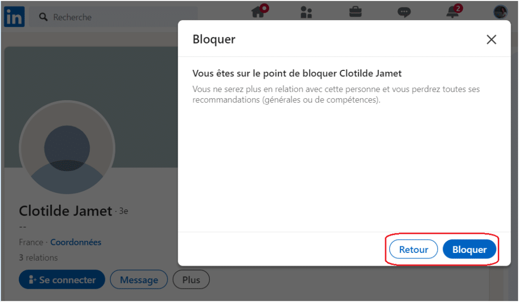 bloquer sur LinkedIn