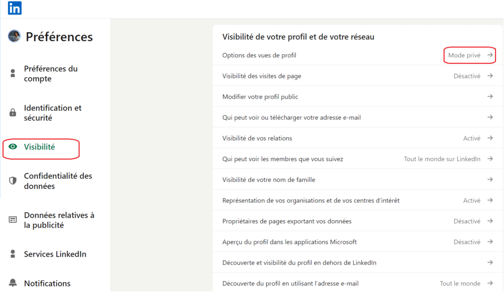 visibilité de profil LinkedIn