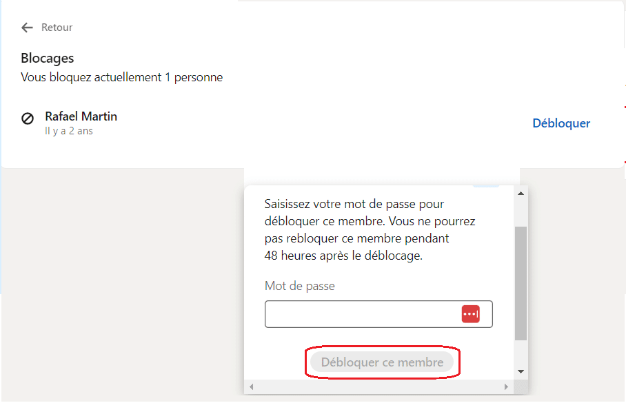 débloquer membre linkedin