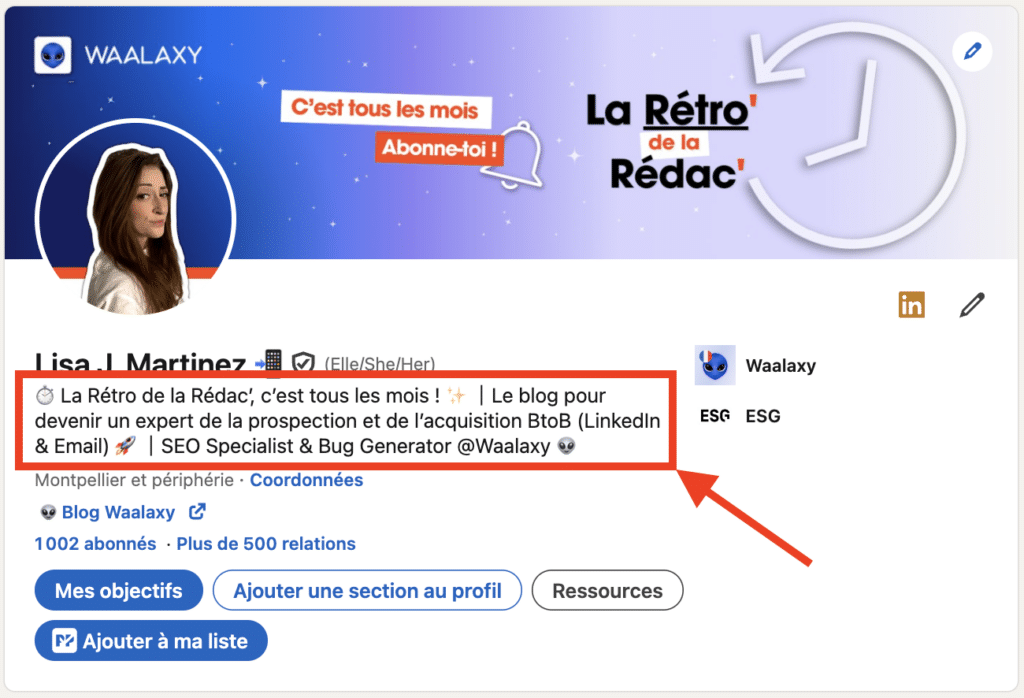 LinkedIn Headline : emplacement sur le profil LinkedIn.