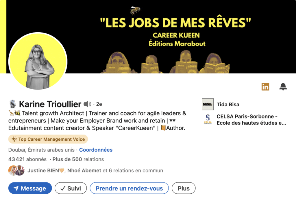 LinkedIn Headline Exemple 2 : pour la formation, coaching, conseils.