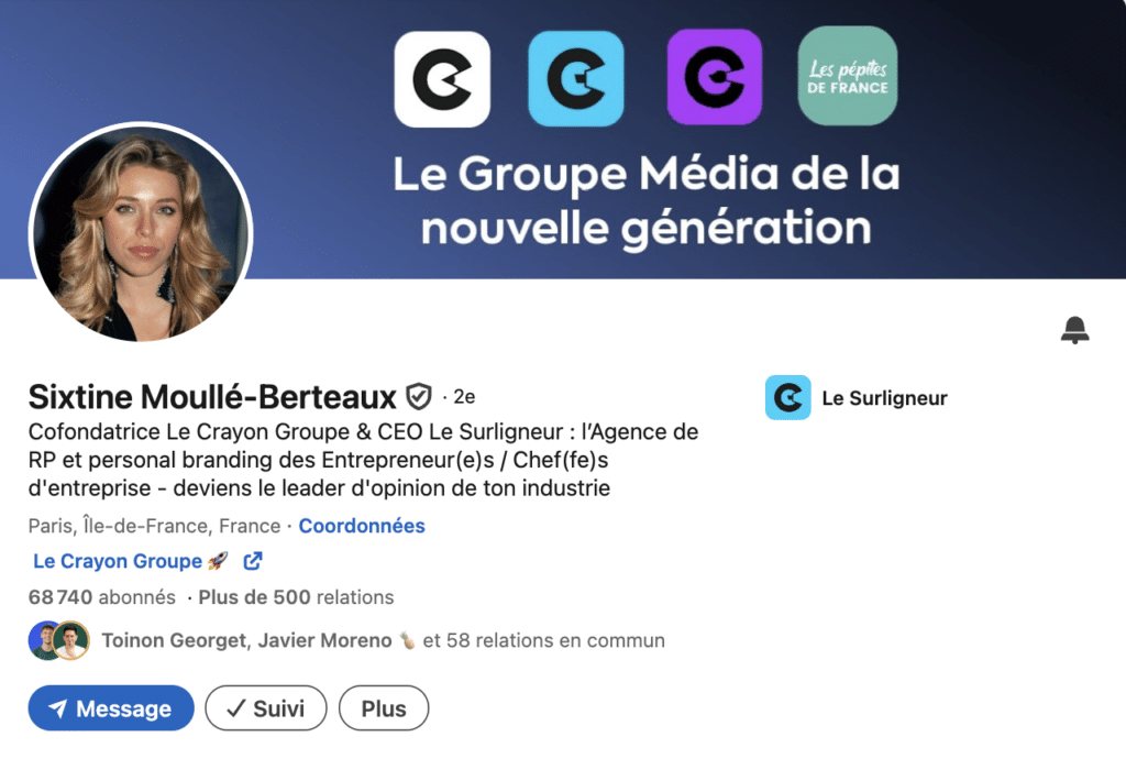 LinkedIn Headline Exemple 7 : pour la communication/médias.