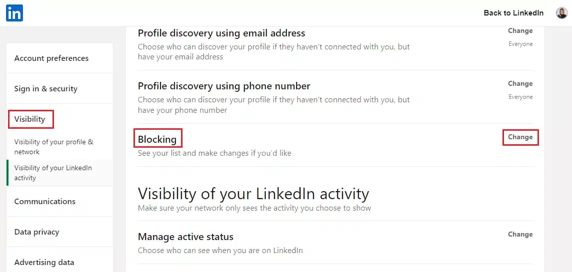 blocked list LinkedIn
