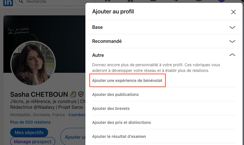 ajouter bénévolat LinkedIn tuto