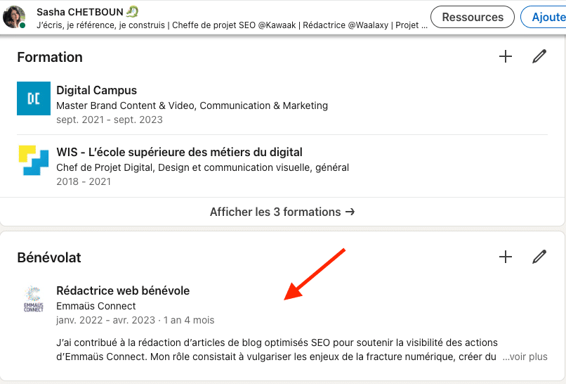 ajouter bénévolat linkedin où retrouver sur linkedin