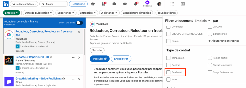 ajouter bénévolat linkedin recherche linkedin