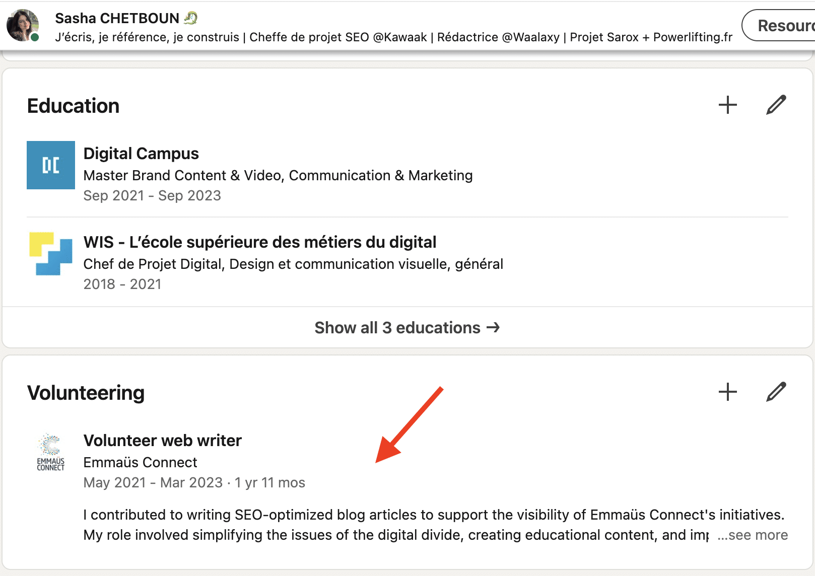 how to add volunteer on linkedin tuto 3