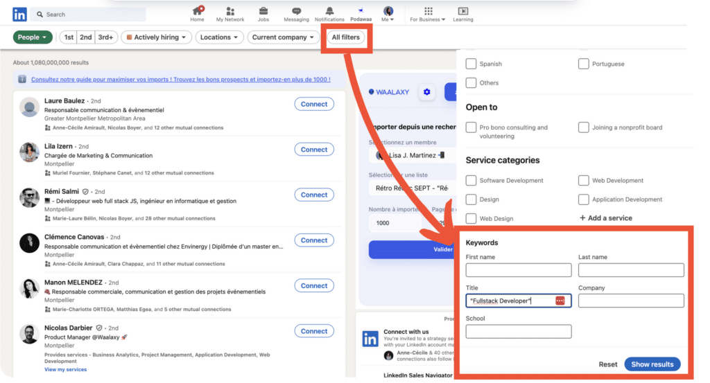 LinkedIn prospect database