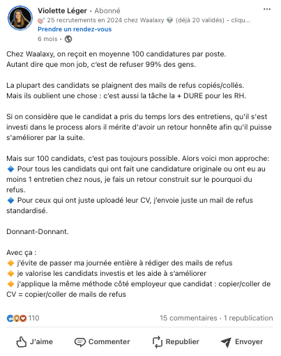 Exemple de post pour générer des leads sur LinkedIn.