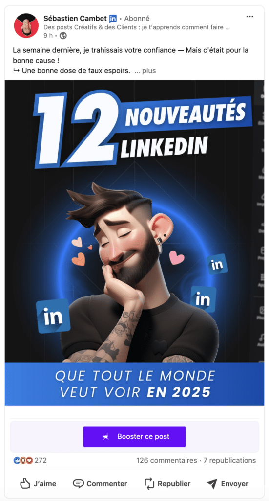 Stratégie de contenu LinkedIn : exemple de post LinkedIn avec carousels.