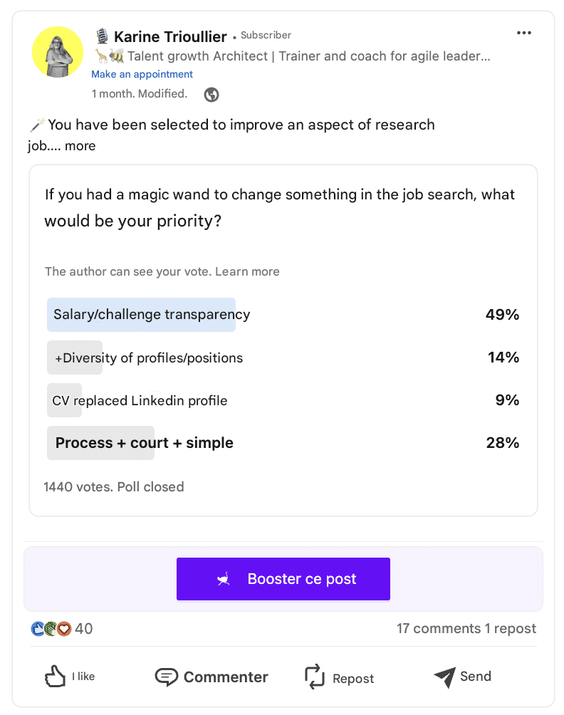 LinkedIn content strategy: sample LinkedIn post with survey.