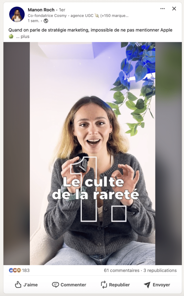 Stratégie de contenu LinkedIn : exemple de post LinkedIn avec vidéos.