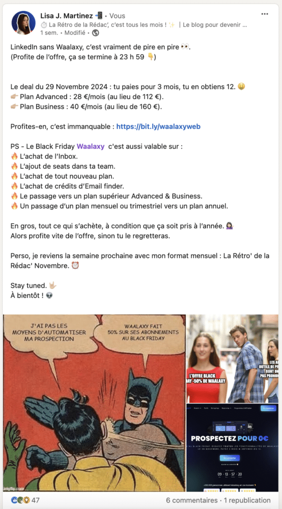 Stratégie de contenu LinkedIn : exemple de post LinkedIn avec GIF.