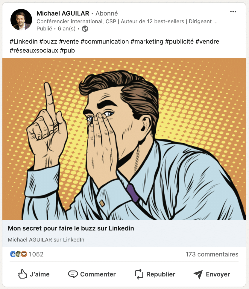 Stratégie de contenu LinkedIn : exemple de post LinkedIn pulse.