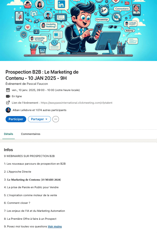 Stratégie de contenu LinkedIn : exemple d'événements LinkedIn.