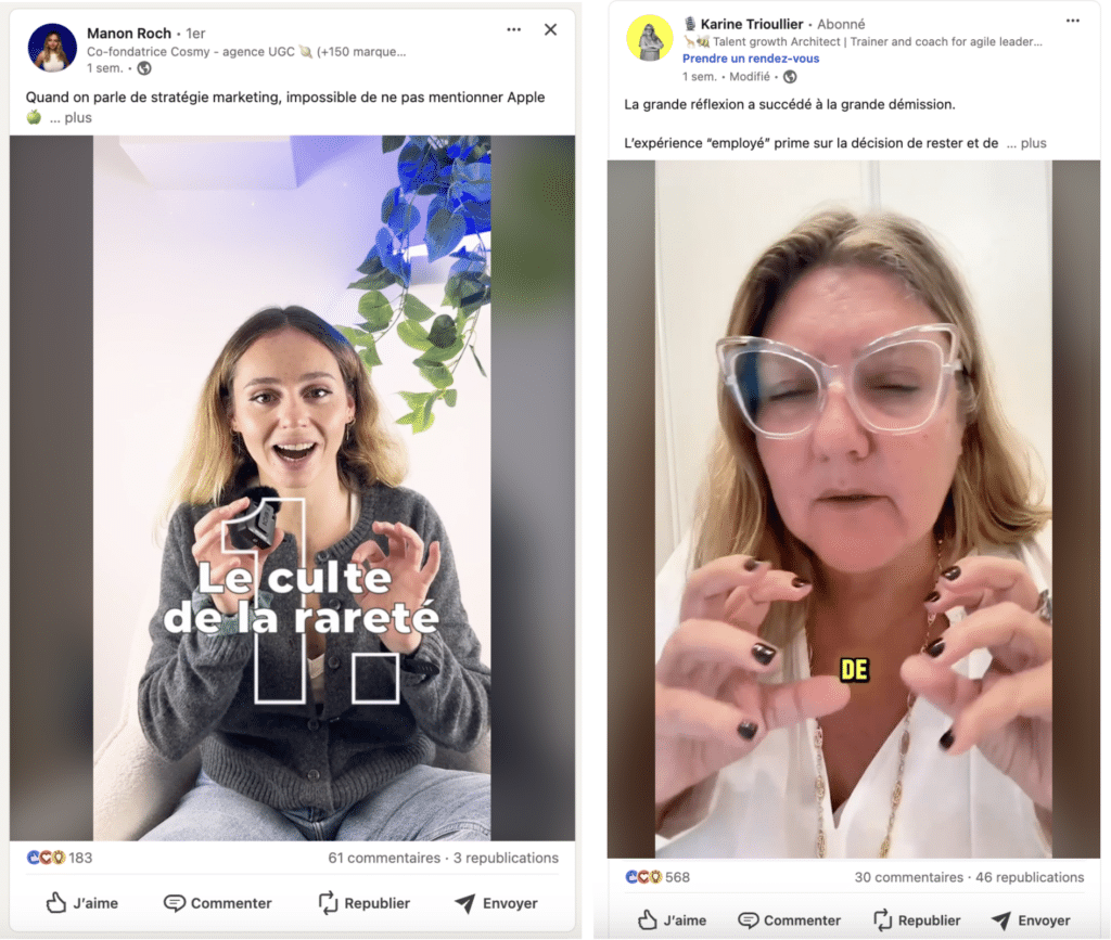 Stratégie de contenu LinkedIn : exemple de post LinkedIn avec vidéos.