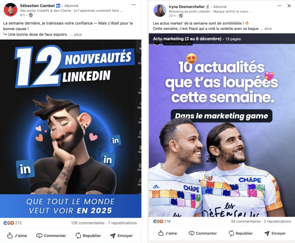 Stratégie de contenu LinkedIn : exemple de post LinkedIn avec carousels.