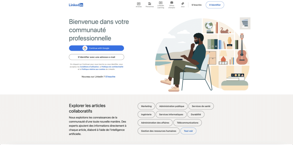 Vendre sur LinkedIn : Page de connexion.