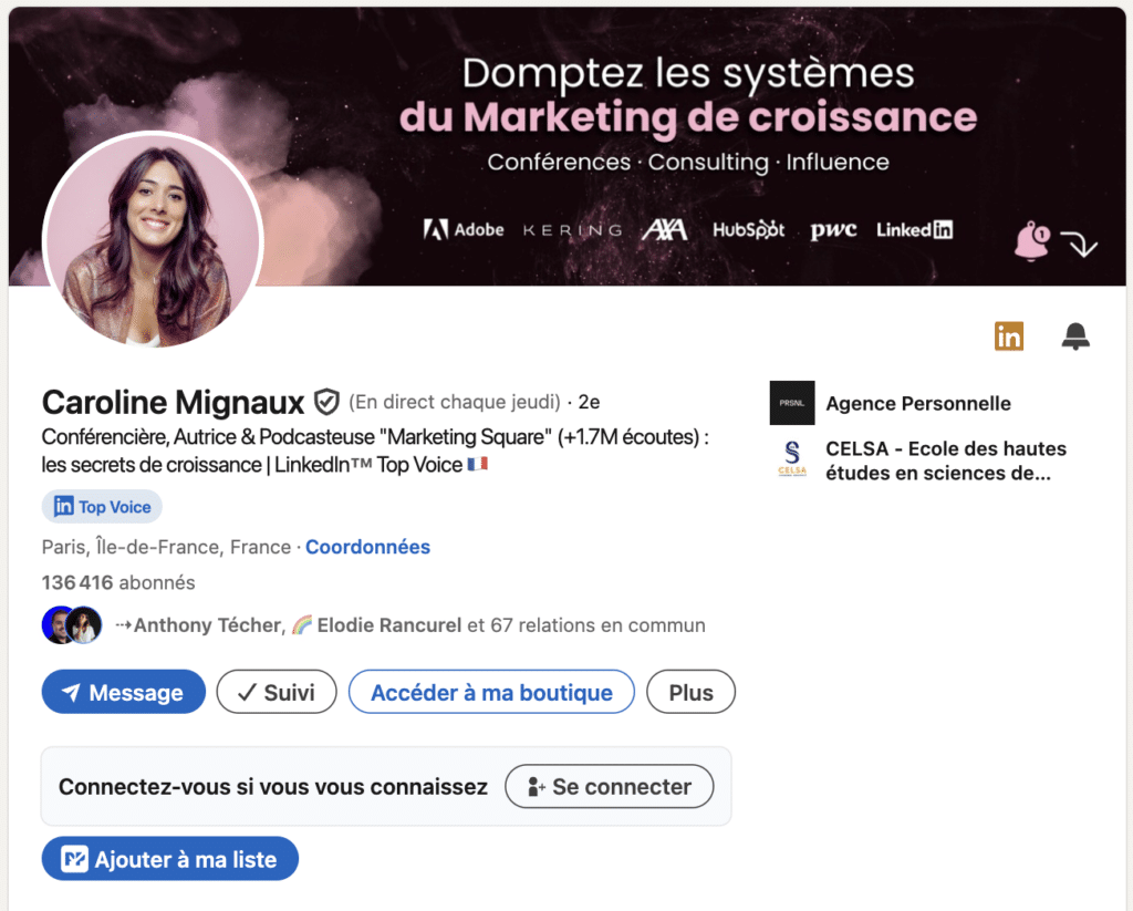 Exemple de profil optimisé pour vendre sur LinkedIn.