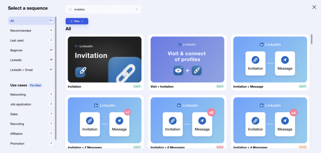 Select a Waalaxy sequence of automated actions.