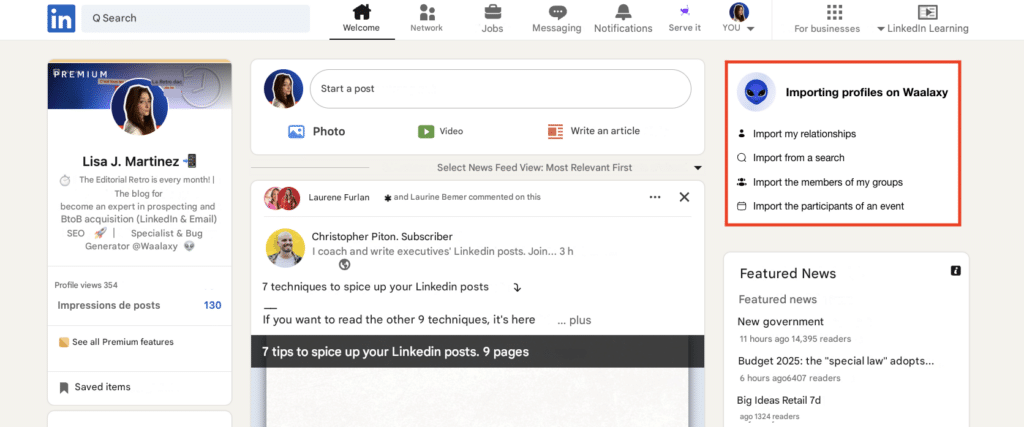 LinkedIn sales strategy & automation : auto-import with Waalaxy.