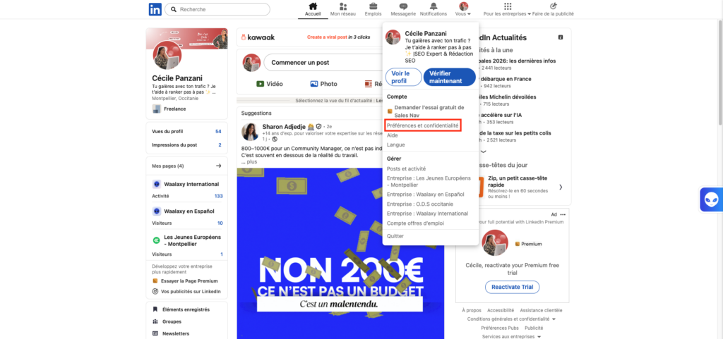 linkedin mettre son profil en privé 