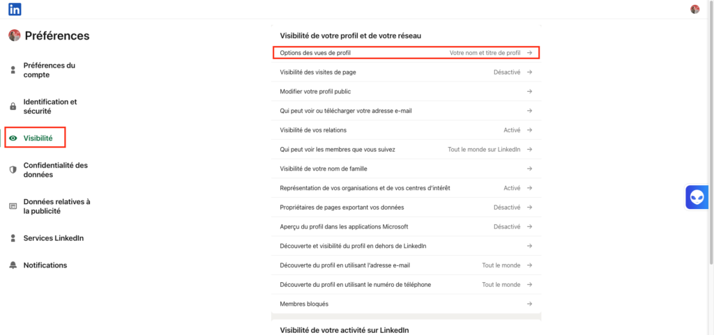 Se mettre en mode privé sur LinkedIn 