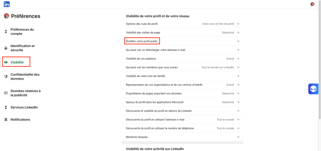 Modifier votre profil public 