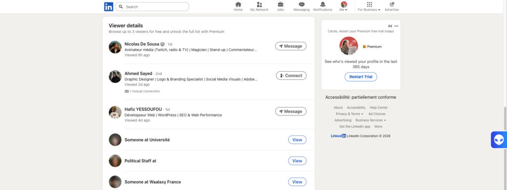 Visitor details with a free LinkedIn account 