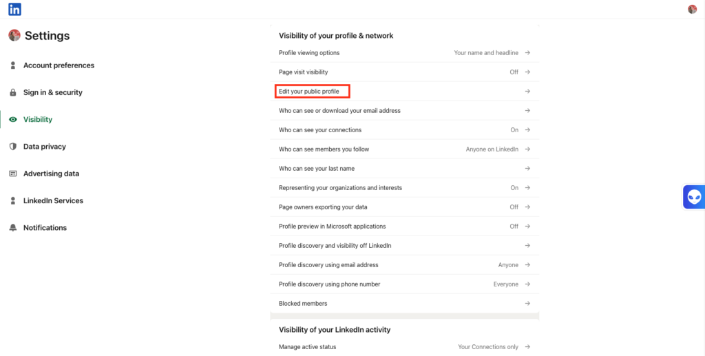Edit your public profile 