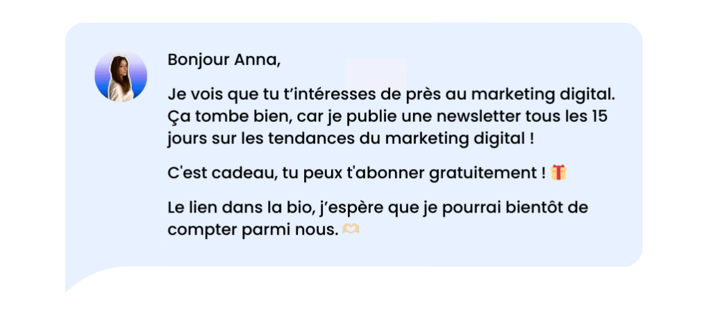 Exemple de messages pour partager du contenu.