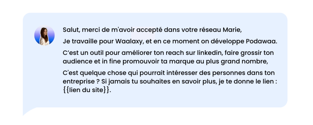 Exemple de message d'introduction après demande de connexions.