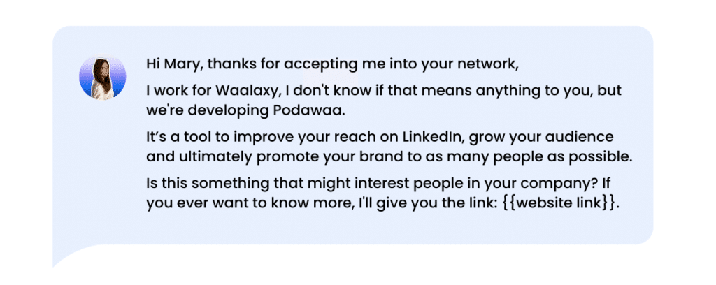 Przykład wiadomości wprowadzającej na LinkedIn po otrzymaniu prośby o połączenie