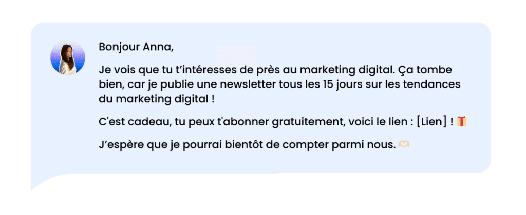 Exemple de messages pour partager du contenu.