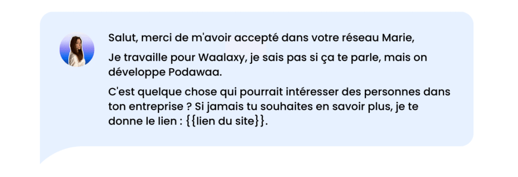 Exemple de message d'introduction après demande de connexions.