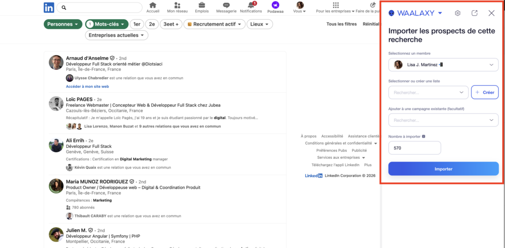 Outil gratuit LinkedIn : Importer les prospects dans Waalaxy