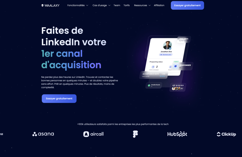 Outil gratuit LinkedIn : Waalaxy