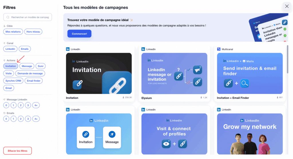 Automatyzacja wiadomości LinkedIn - filtr kampanii waalaxy