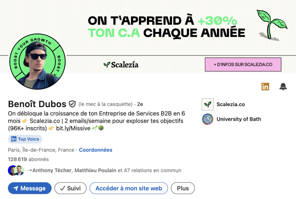 Faire du marketing sur LinkedIn : exemple de profil optimisé.