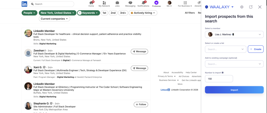 Free LinkedIn tool: import prospects on Waalaxy
