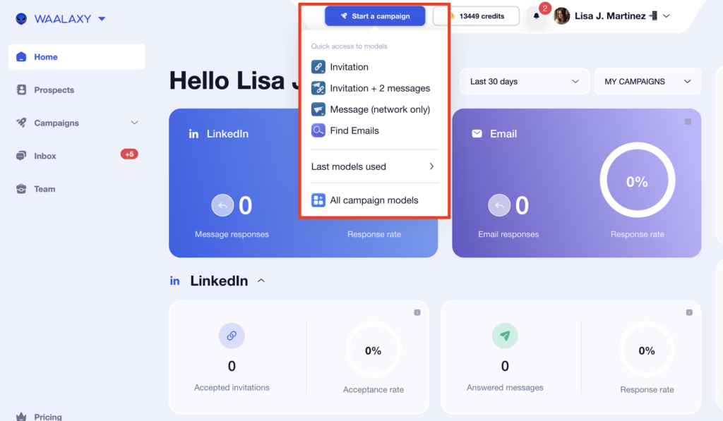 Launch Waalaxy campaign
